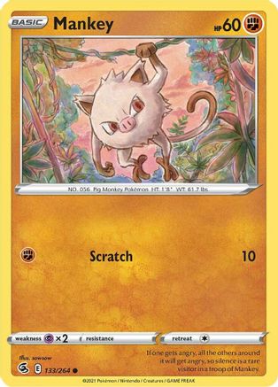 Mankey 133 - Reverse Holofoil SWSH08 Fusion Strike - Common