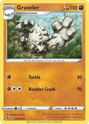 Graveler 136 - Reverse Holofoil SWSH08 Fusion Strike - Uncommon
