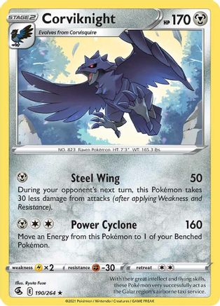 Corviknight 190 - Reverse Holofoil SWSH08 Fusion Strike - Rare