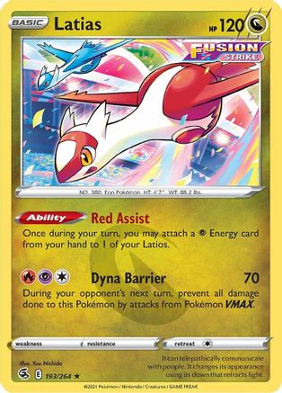 Latias 193 - Reverse Holofoil SWSH08 Fusion Strike - Rare