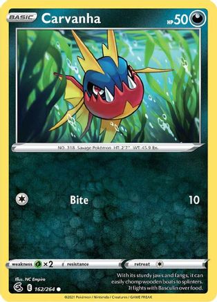 Carvanha 162 - Reverse Holofoil SWSH08 Fusion Strike - Common