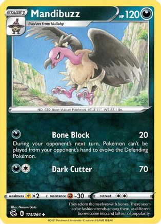 Mandibuzz 173 - Reverse Holofoil SWSH08 Fusion Strike - Uncommon
