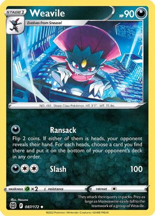 Weavile 087 - Reverse Holofoil SWSH09 Brilliant Stars - Uncommon
