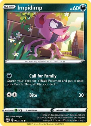 Impidimp 092 - Reverse Holofoil SWSH09 Brilliant Stars - Common