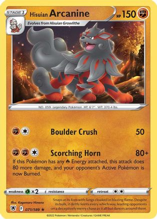 Hisuian Arcanine 071 - Reverse Holofoil SWSH10 Astral Radiance - Rare
