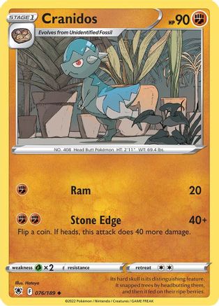 Cranidos 076 - Reverse Holofoil SWSH10 Astral Radiance - Uncommon