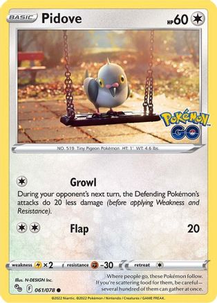 Pidove 061 - Reverse Holofoil Pokemon GO - Common