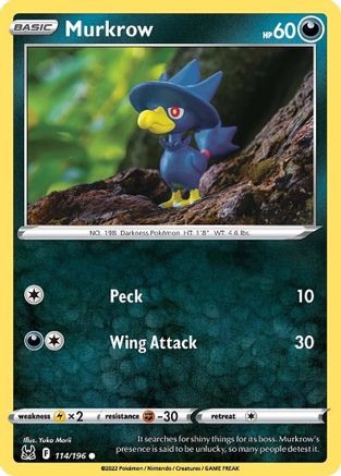 Murkrow 114 - Reverse Holofoil SWSH11 Lost Origin - Common