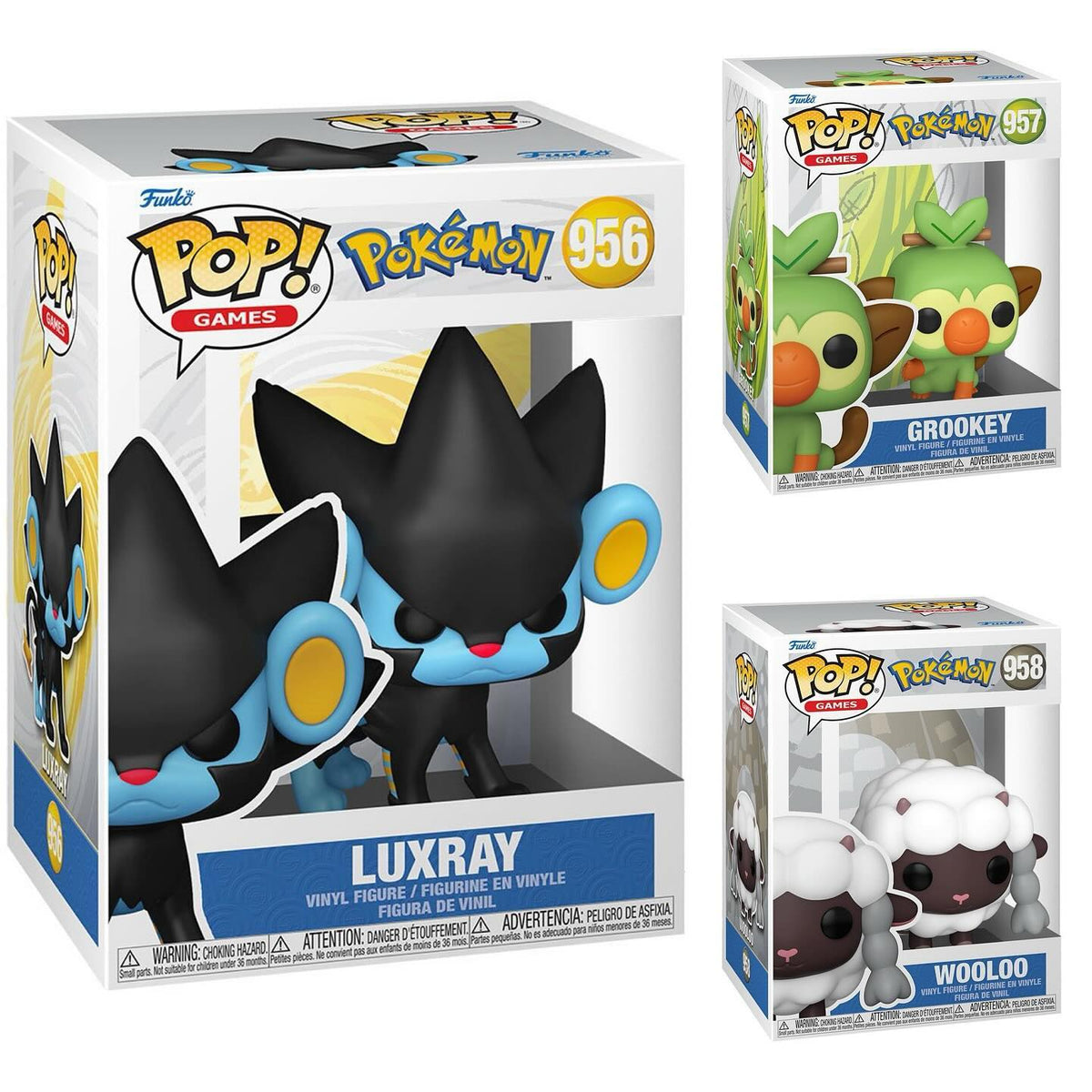 Funko Pop! Games: Pokemon - Luxray #956 / Grookey #957 / Wooloo