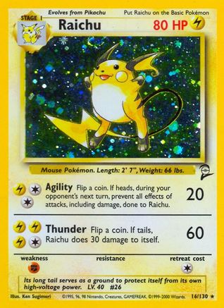 Raichu 016 - Holofoil Base Set 2 - Holo Rare