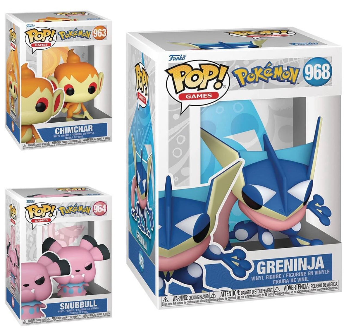 Funko Pop! Pokemon - Greninja #968 / Snubbull #964 / Chimchar #963