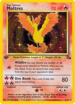 Moltres (12) (12) 012 - Unlimited Holofoil Fossil - Holo Rare