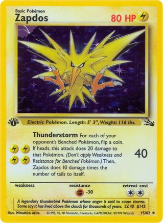Zapdos (15) (15) 015 - 1st Edition Holofoil Fossil - Holo Rare