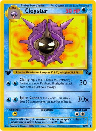 Cloyster 032 - 1st Edition Fossil - Uncommon
