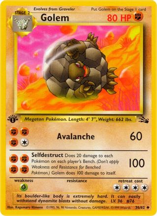 Golem 036 - 1st Edition Fossil - Uncommon