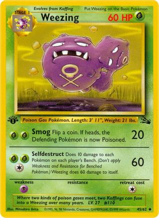Weezing 045 - 1st Edition Fossil - Uncommon
