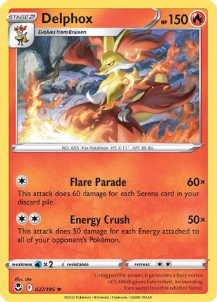Delphox 027 - Reverse Holofoil SWSH12 Silver Tempest - Rare