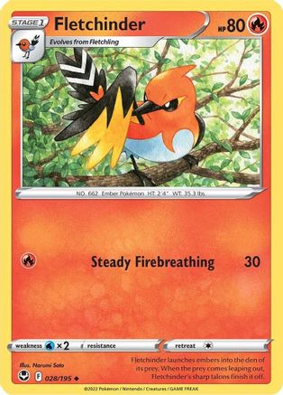 Fletchinder 028 - Reverse Holofoil SWSH12 Silver Tempest - Uncommon