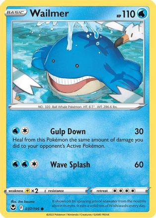 Wailmer 037 - Reverse Holofoil SWSH12 Silver Tempest - Common