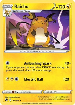 Raichu 050 - Reverse Holofoil SWSH12 Silver Tempest - Uncommon