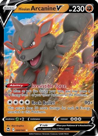 Hisuian Arcanine V 090 - Holofoil SWSH12 Silver Tempest - Ultra Rare