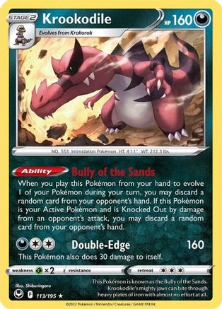 Krookodile 113 - Reverse Holofoil SWSH12 Silver Tempest - Holo Rare