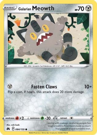 Galarian Meowth 084 - Reverse Holofoil Crown Zenith - Common