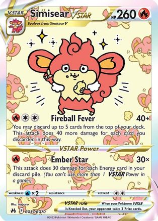 Simisear VSTAR GG37 - Holofoil Crown Zenith Galarian Gallery - Ultra Rare