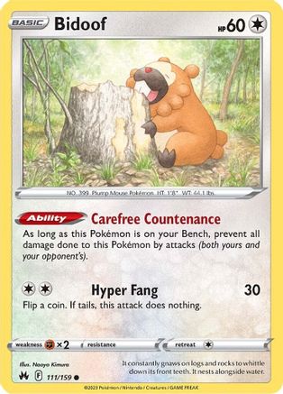 Bidoof 111 - Reverse Holofoil Crown Zenith - Common