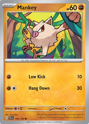 Mankey 106 - Reverse Holofoil SV02 Paldea Evolved - Common