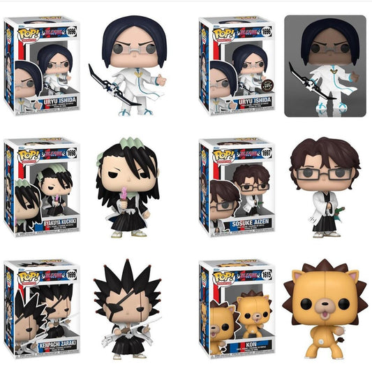 Funko Pop! Anime: Bleach - Uryu Ishida / Byakuya Kuchiki / Sosuke Aizen / Kenpachi Zaraki / Kon