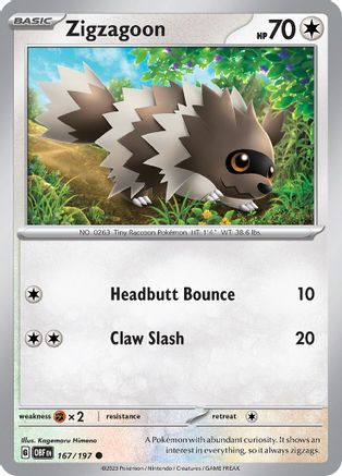 Zigzagoon 167 SV03 Obsidian Flames - Common