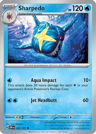 Sharpedo 047 - Reverse Holofoil SV03 Obsidian Flames - Uncommon