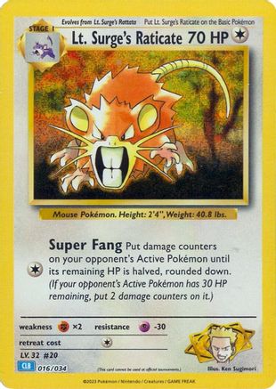 Lt. Surge's Raticate 016 - Holofoil Trading Card Game Classic - Classic Collection