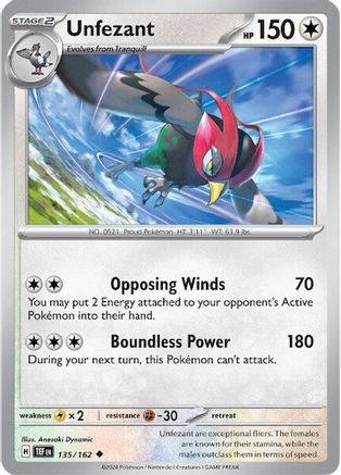 Unfezant 135 - Reverse Holofoil SV05 Temporal Forces - Uncommon