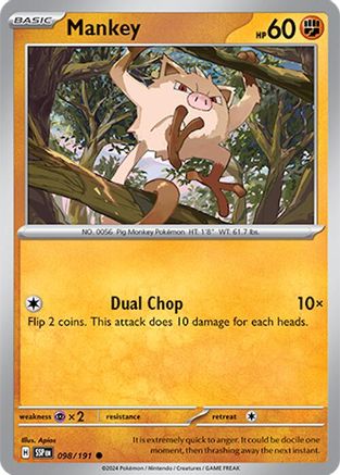 Mankey 098 - Reverse Holofoil SV08 Surging Sparks - Common
