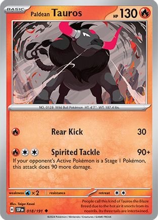 Paldean Tauros 018/191 - Reverse Holofoil SV08 Surging Sparks - Uncommon