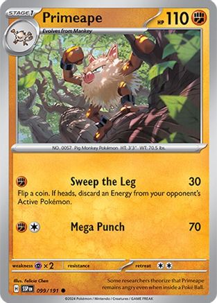 Primeape 099 - Reverse Holofoil SV08 Surging Sparks - Common