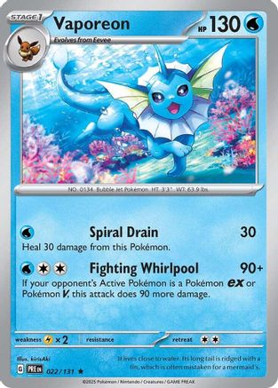 Vaporeon 022 - Reverse Holofoil SV Prismatic Evolutions - Rare