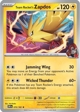 Team Rocket's Zapdos 070 - Reverse Holofoil SV10 Destined Rivals - Rare