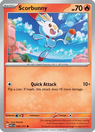 Scorbunny 036/217 - Reverse Holofoil ME Ascended Heroes - Common