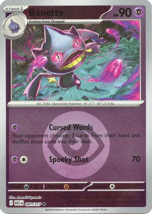 Banette (Energy Symbol Pattern) 091/217 - Reverse Holofoil ME Ascended Heroes - Uncommon