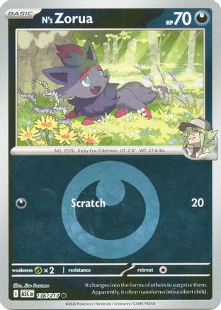 N's Zorua (Energy Symbol Pattern) 136 - Reverse Holofoil ME Ascended Heroes - Common