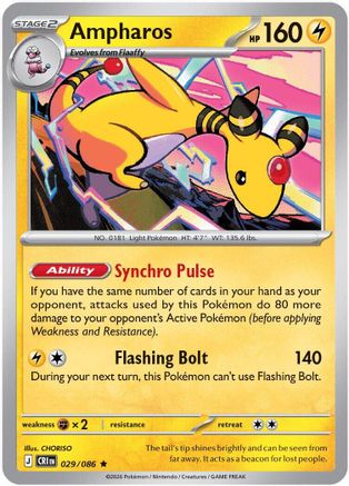 Ampharos 029/086 - Reverse Holofoil ME04 Chaos Rising - Rare