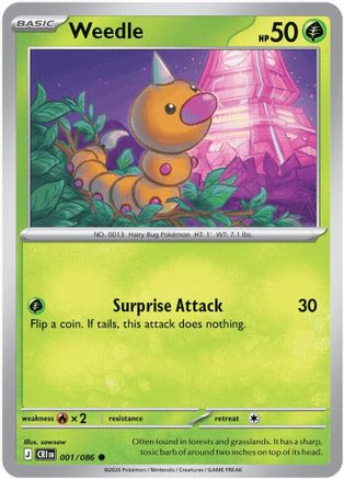 Weedle 001 - Reverse Holofoil ME04 Chaos Rising - Common