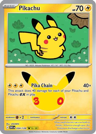Pikachu 034/128 - Holofoil ME 30th Celebration - Pikachu Rare