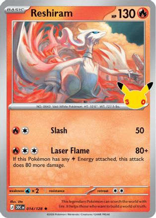 Reshiram 014/128 - Holofoil ME 30th Celebration - Rare