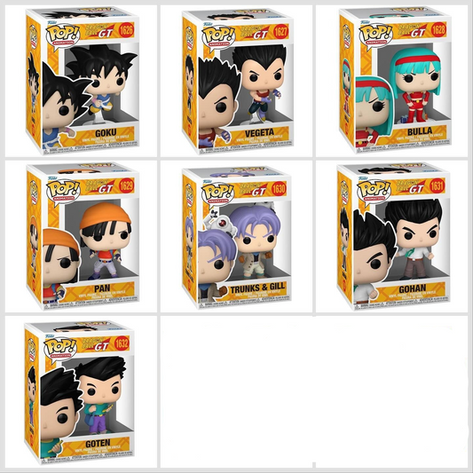 Funko Pop! Anime: Dragon Ball GT - Goku #1626 / Vegeta #1627 / Bulla #1628 / Pan #1629 / Trunks & Gill #1630 / Gohan #1631 / Goten #1632 / Pocket Pop! Keychains *PREORDER*