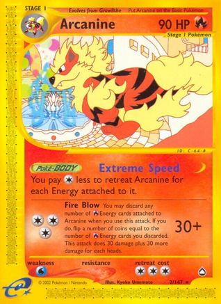 Arcanine - Reverse Holofoil Aquapolis - Rare