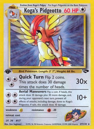 Koga's Pidgeotto 027 - 1st Edition Gym Challenge - Rare